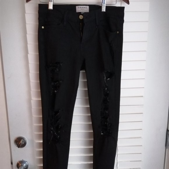 FRAME Distresed Black Jeans - Picture 1 of 4